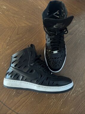 Nike AF1 Ultra Force Mid Joli Laser Cut Black Leather White Mid Women's Sz 8 EUC